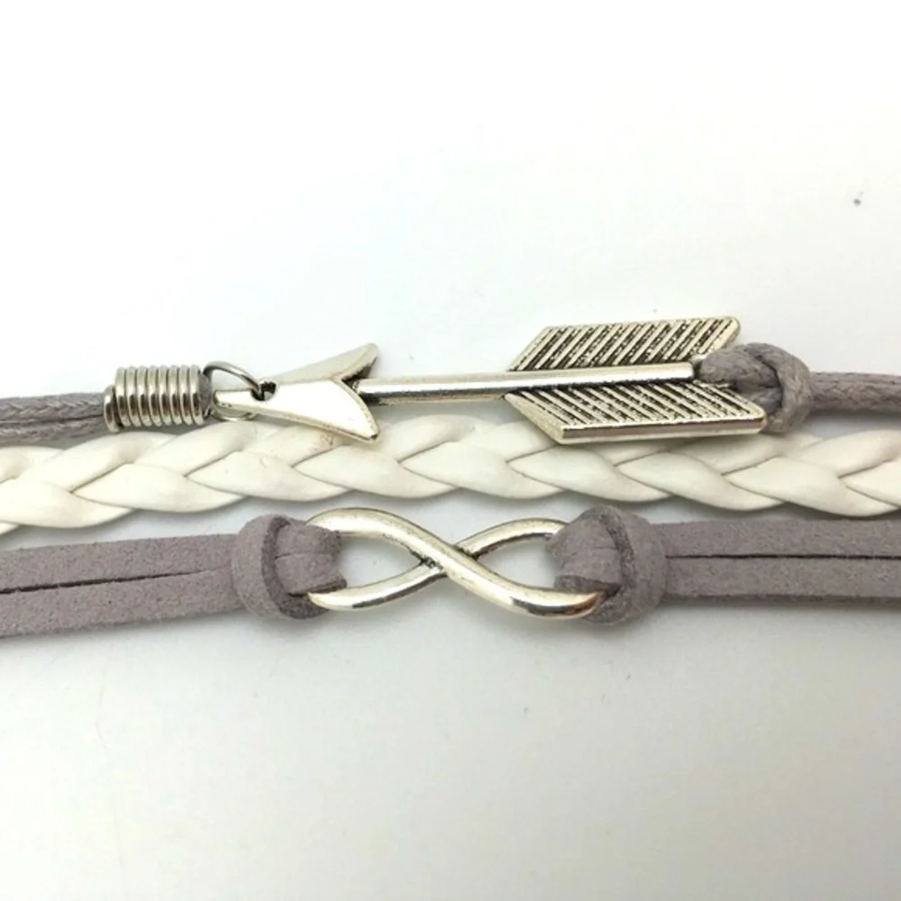 Leather Cord Bracelet with Infinity & Arrow Charms